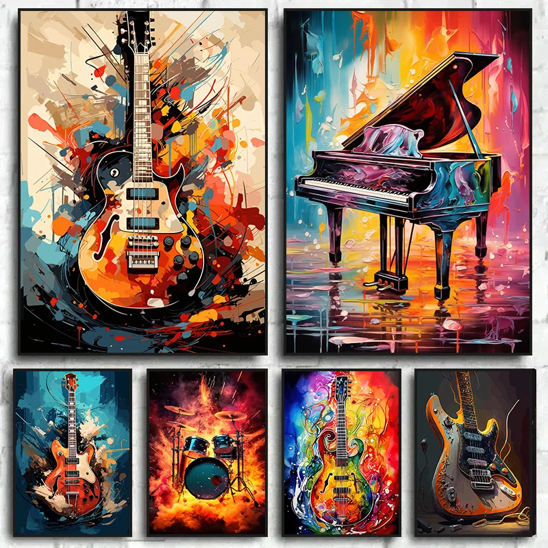 Musical Instrument Guitar - Poster Instrumen Musik Seni Warna-warni Abstrak