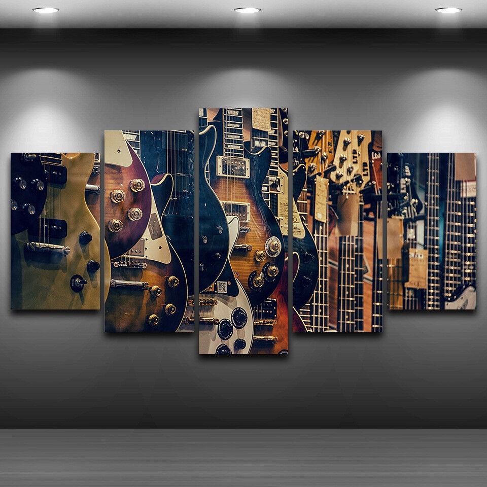 Musical Instrument Africa - Tanpa Bingkai Kanvas 5 Buah Gitar